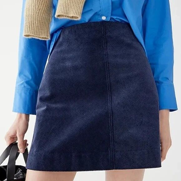 NEW J.Crew Natasha Mini Skirt 4 Stretch Corduroy Navy Blue Stretch NWT - Picture 1 of 7